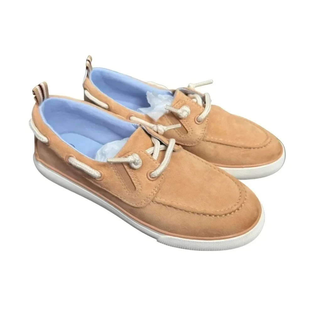 Cat & Jack Kids Boat Shoes Tan Faux Suede Slip On Loafers Size 4 NWT